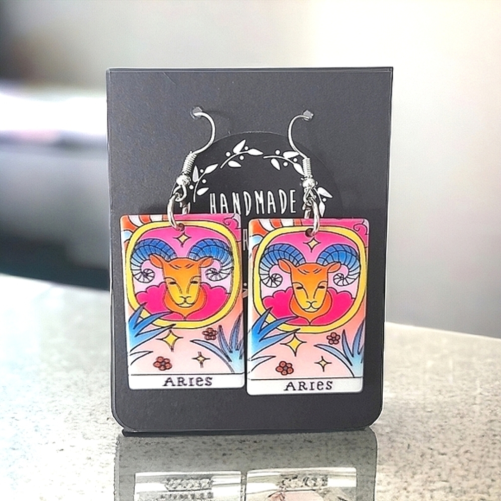 Handcrafted Acrylic Aries Zodiac Earrings